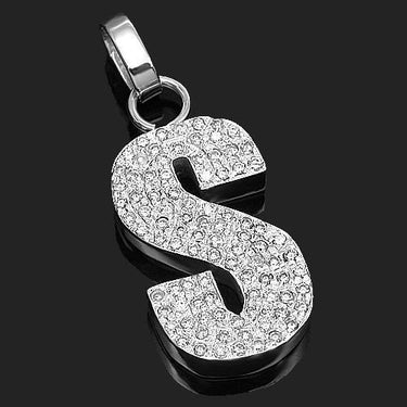 14K White Solid Gold Custom Diamond Initial Letter S Pendant